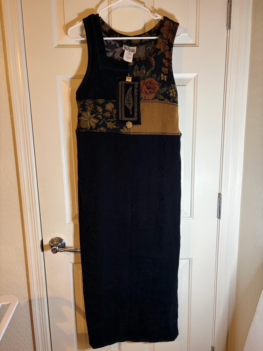 Nina Piccalino Black Maxi Dress with Floral and Olive Accents